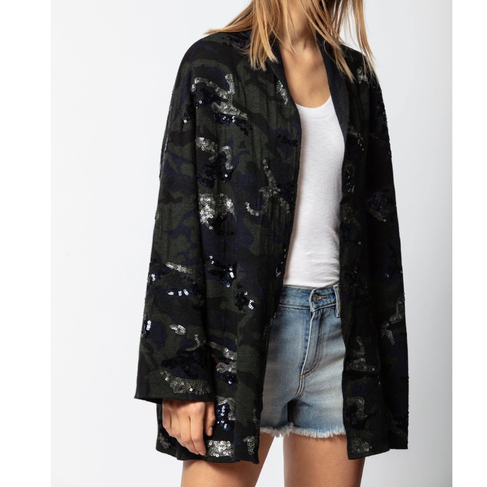 Zadig & Voltaire Maya Sequin Wool blend CWN Cardigan XS/S Camouflage